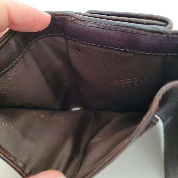 COACH Vtg Card Bill Holder Brown Small Small Mini Wallet Geniue Leather Canvas - Picture 5 of 10